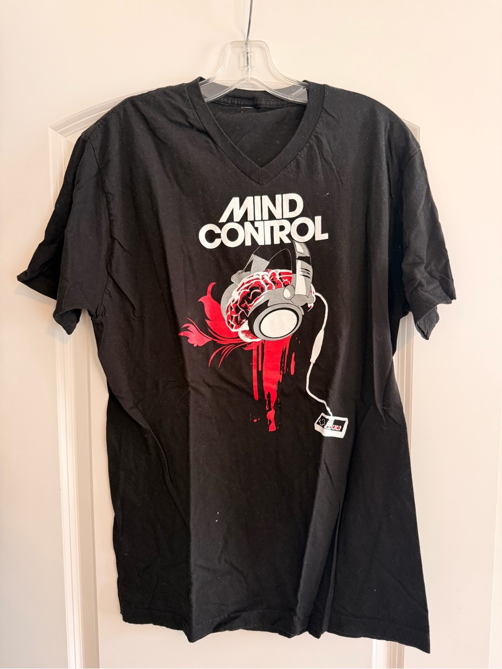 Gildan Black "Mind Control" Graphic Tee with Red and White Print